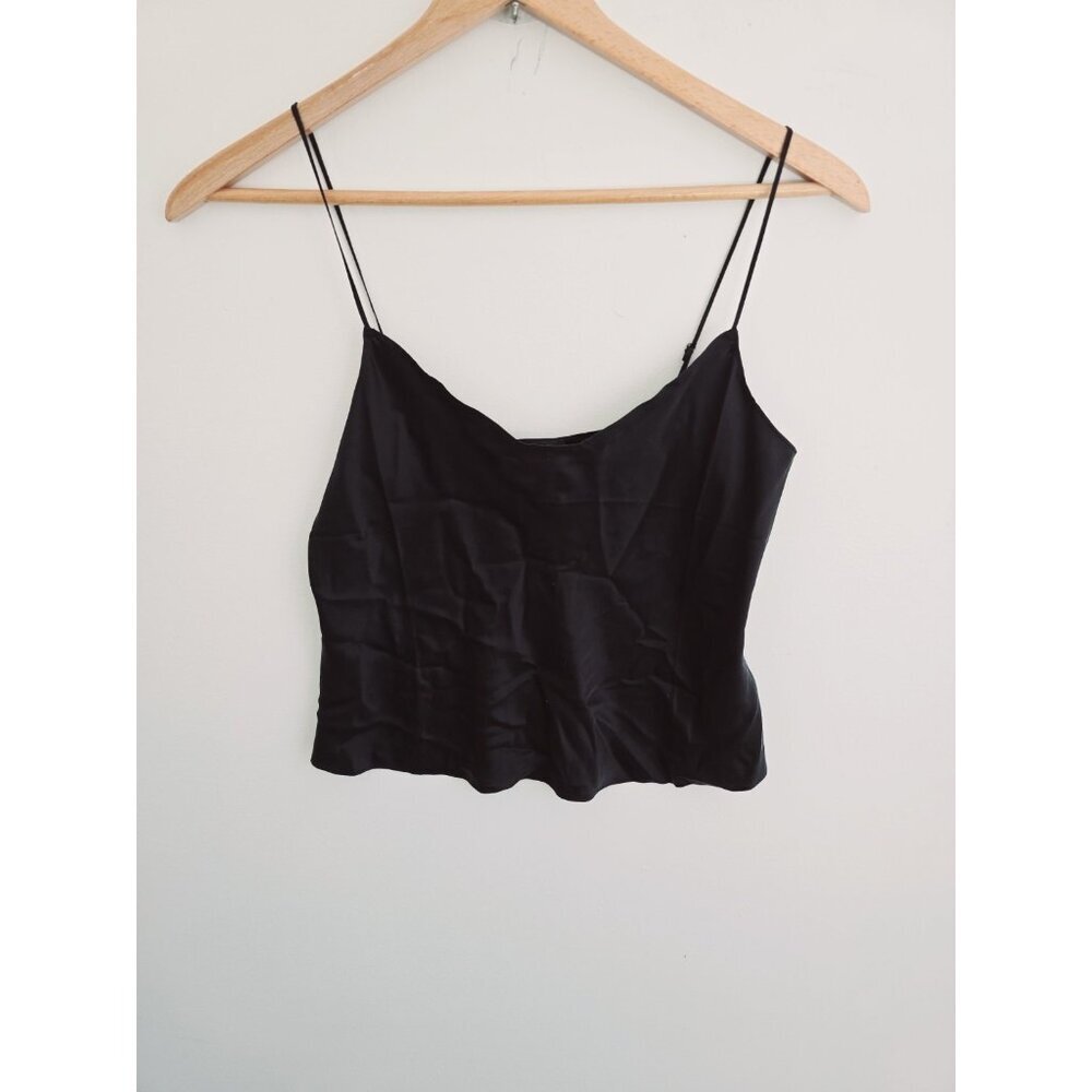 J. Crew Washable Silk Charmeuse Camisole Tops L Large Black Cami Spaghetti Y2K